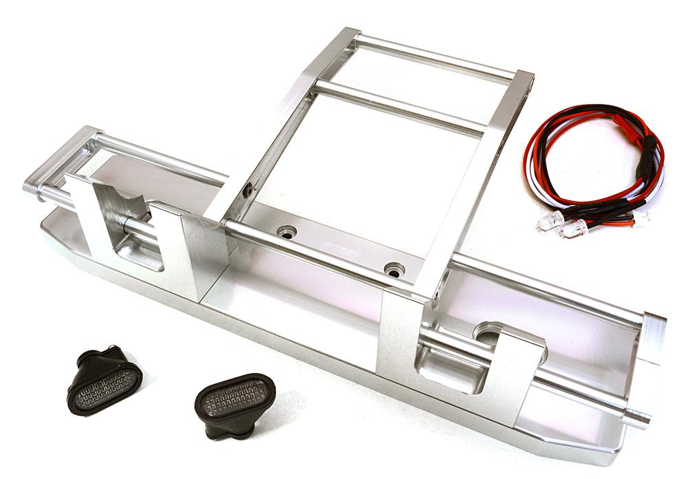 C27117SILVER CNC Alloy Front Bumper w/ LED for Tamiya 1/14 King Hauler & Globe Liner - Image 1