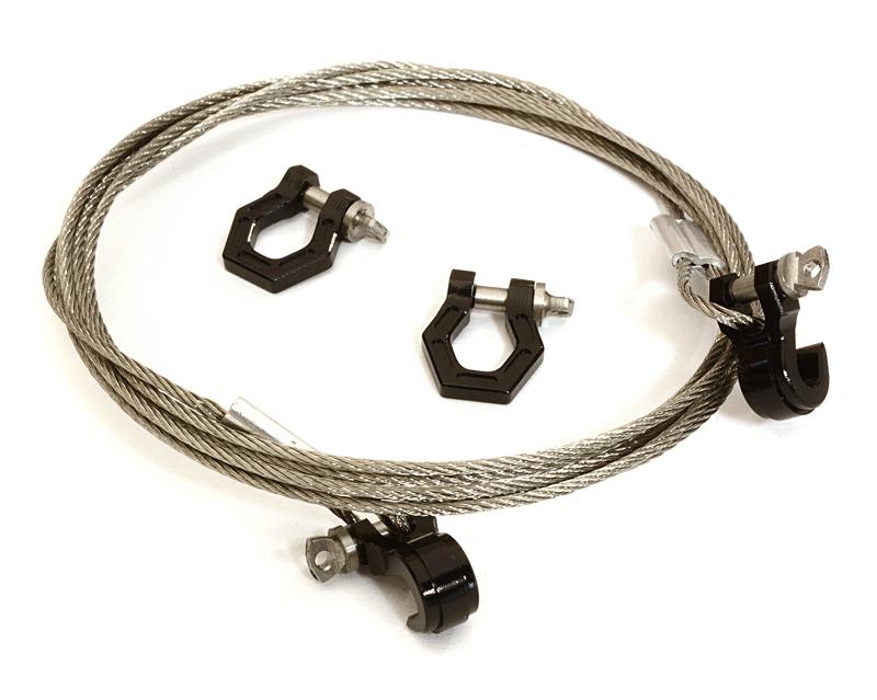 C27171BLACK Realistic Steel Tow Cable & Tow Hooks w/ Bow Shackle for 1/10 Off-Road Crawler - Image 1
