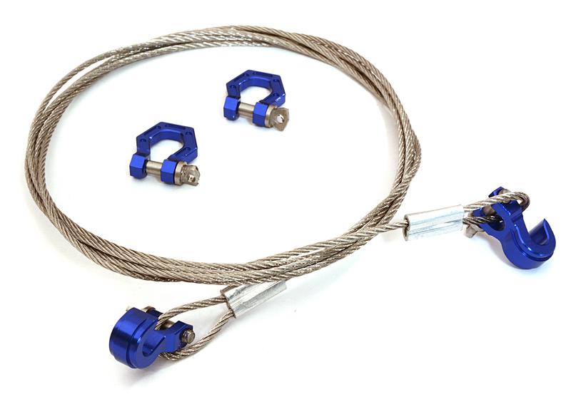 C27171BLUE Realistic Steel Tow Cable & Tow Hooks w/ Bow Shackle for 1/10 Off-Road Crawler - Image 1