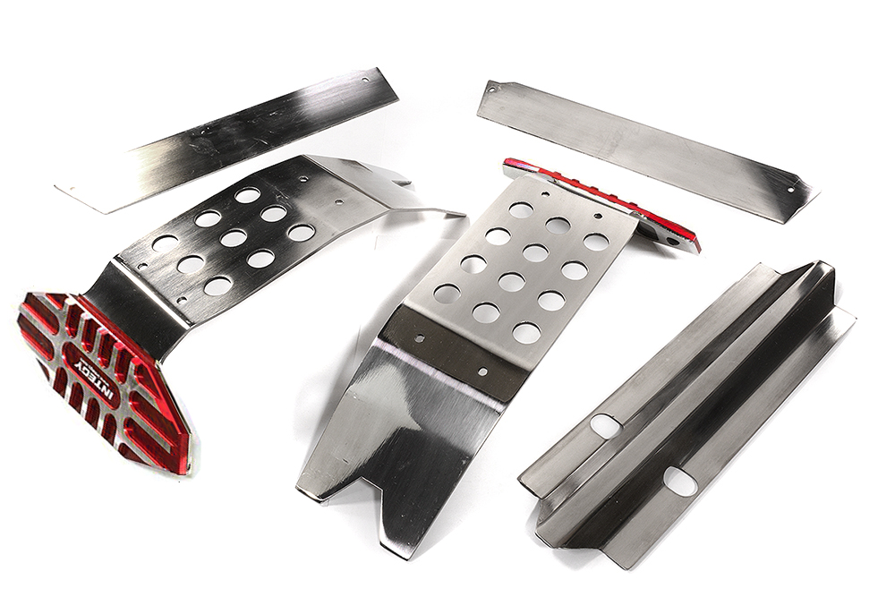 C27189RED Stainless Steel (Req. Polishing) Skid Plate Set for Traxxas X-Maxx 4X4 7744 7745 - Image 1