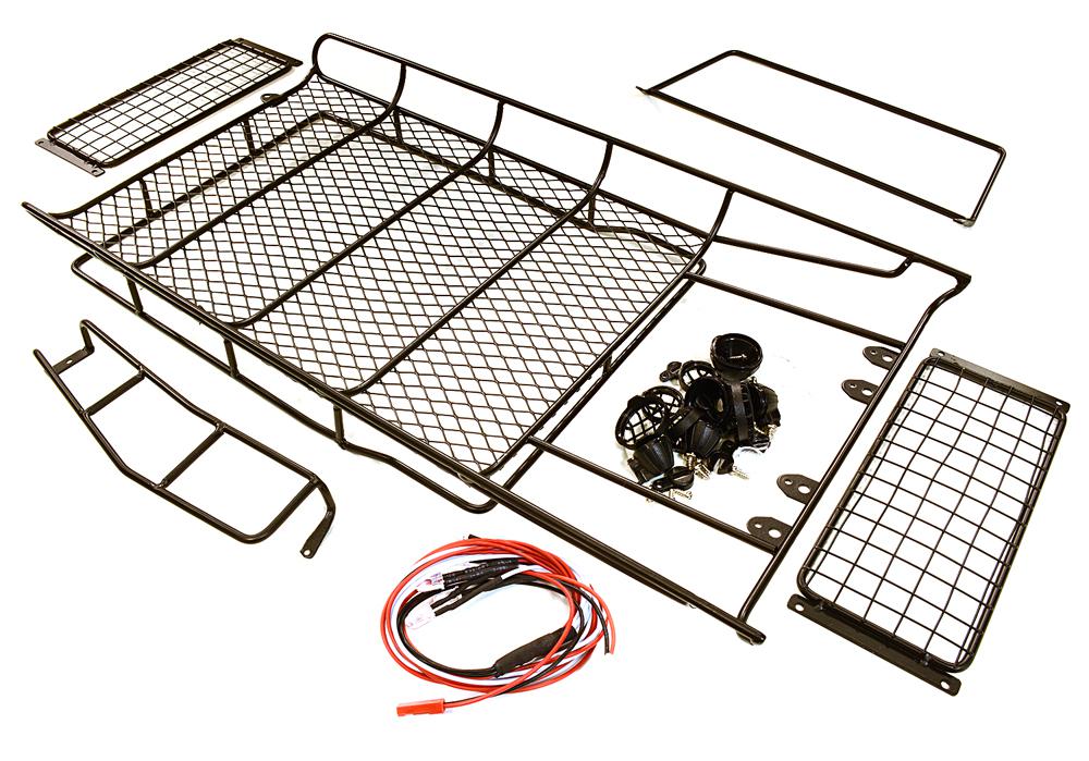 C27218BLACK Realistic Full Roof Rack 335x182x42mm w/LED Lights for 1/10 D90 Gen-2 Scale Body - Image 1