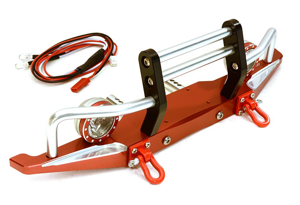 C27283RED Billet Machined Alloy Front Bumper w/ LED(2) for Axial 1/10 SCX10 II 43mm Mount - Image 1