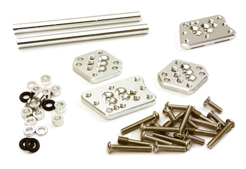 C27306SILVER Billet Machined Adjustable Shock Mount Plate (4) for Axial 1/10 SCX10 II - Image 1