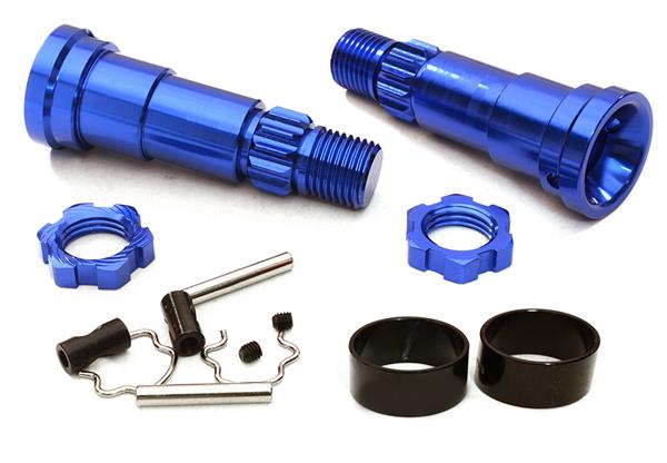 C27464BLUE Billet Machined +6mm Ext. Stub Axles for C27070, C27071 & C27072 - Image 1