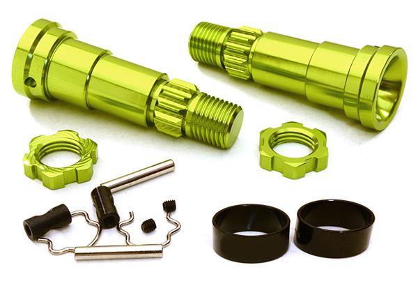 C27464GREEN Billet Machined +6mm Ext. Stub Axles for C27070, C27071 & C27072 - Image 1