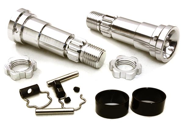 C27464SILVER Billet Machined +6mm Ext. Stub Axles for C27070, C27071 & C27072 - Image 1