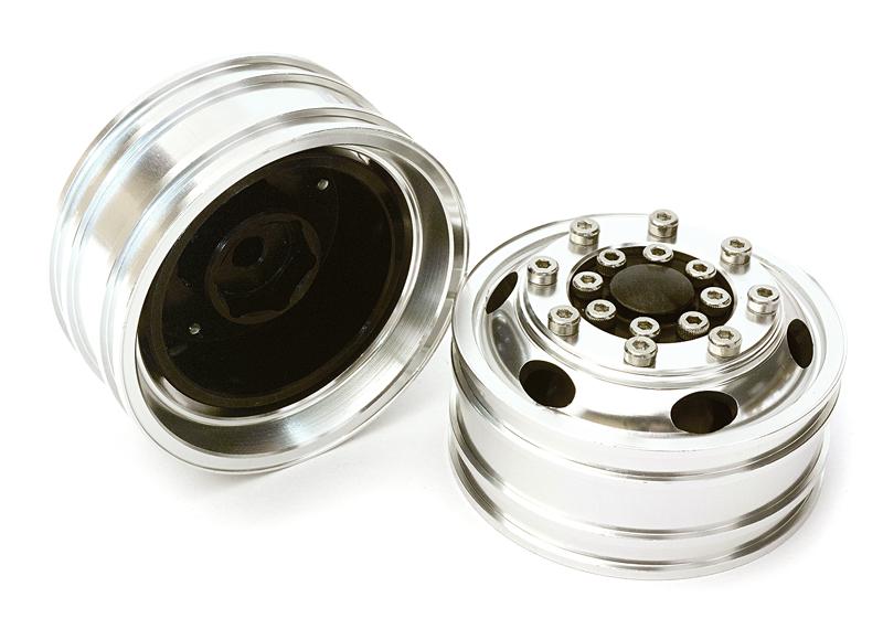 C27649SILVER Billet Machined Alloy T8 Front Wheel Set for Hex Type 1/14 Scale Tractor Trucks - Image 1