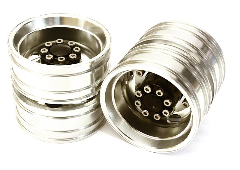 C27650SILVER Machined Alloy T8 Rear Dually Wheel Set for Tamiya 1/14 Scale Tractor Trucks - Image 1
