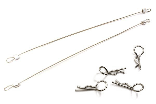 C27664SILVER Secured Body Clip (4) with 120mm Retainer Link for 1/10 On-Road - Image 1