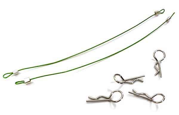 C27666GREEN Secured Body Clip (4) with 160mm Retainer Link for 1/10 Stampede & Rustler - Image 1