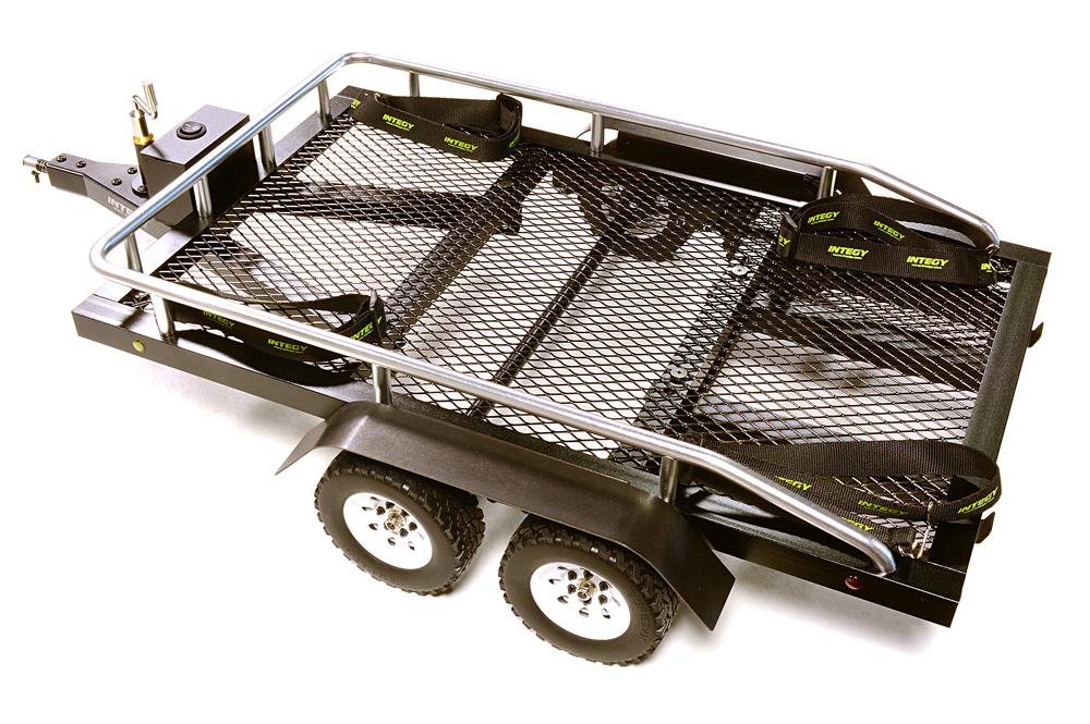 C27733BLACK Machined Alloy Flatbed Dual Axle Car Trailer Kit for 1/10 Scale RC 580x320x110mm - Image 1