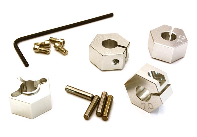 C27945SILVER 12mm Silver Hex Wheel Hubs 7mm Thick for 1/10 RC Drift, Axial, Tamiya - Image 1