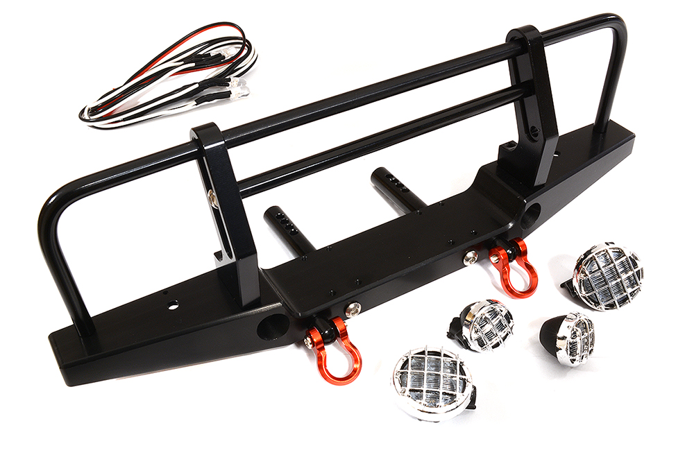 C28029BLACK Realistic Front Alloy Bumper w/ LED for Traxxas TRX-4 w/ 43mm Mount - Image 1