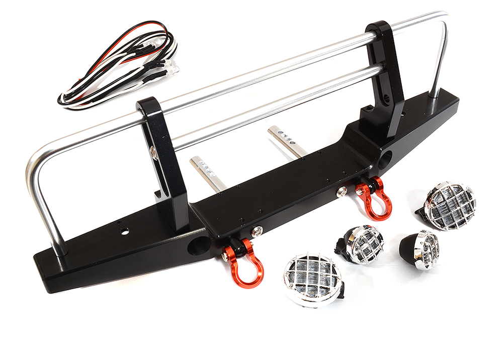 C28029SILVER Realistic Silver Front Alloy Bumper with LED for Traxxas TRX-4 w/ 43mm Mount - Image 1