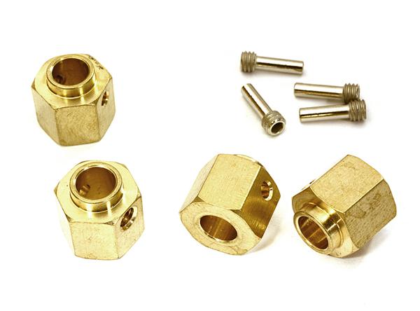 C28091 12mm Hex Wheel (4) Hub Brass 10mm Thick (+5mm Offset) for Traxxas TRX-4 Crawler - Image 1
