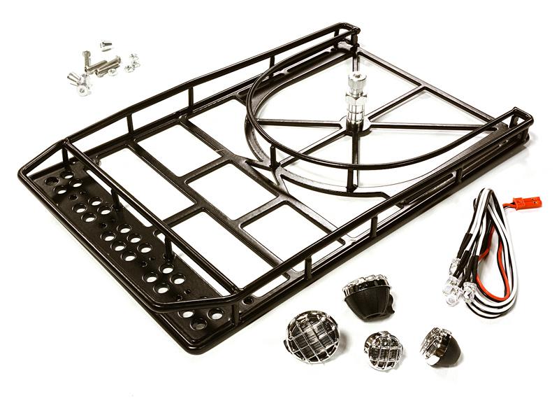 C28121BLACK Realistic 1/10 Scale Alloy Luggage Tray 240x152x21mm with 4 LED Spot Light Set - Image 1