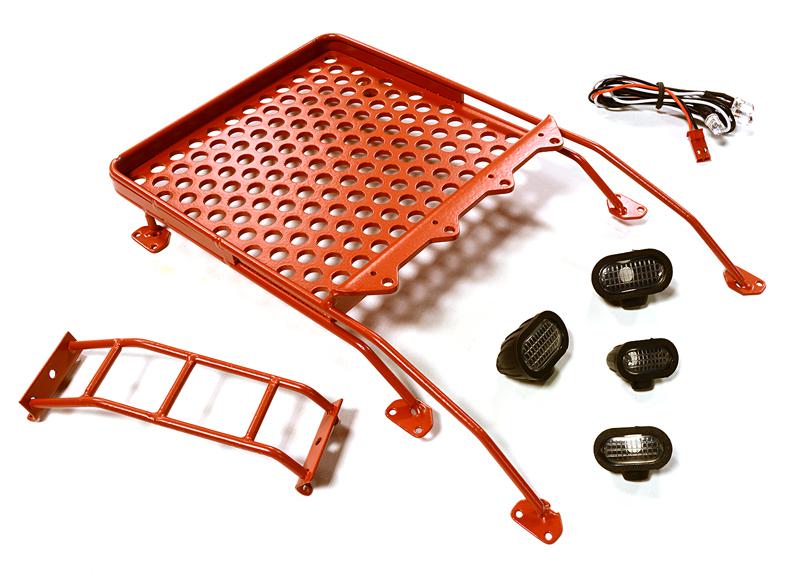C28122RED Realistic Alloy Luggage Tray w/LED Spot Lights for 1/10 FJ Cruiser (HPI, Tamiya) - Image 1
