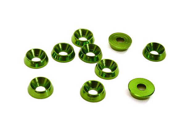 C28129GREEN Billet Machined M3 Size Color Concave Alloy Washer Kit 10pcs - Image 1