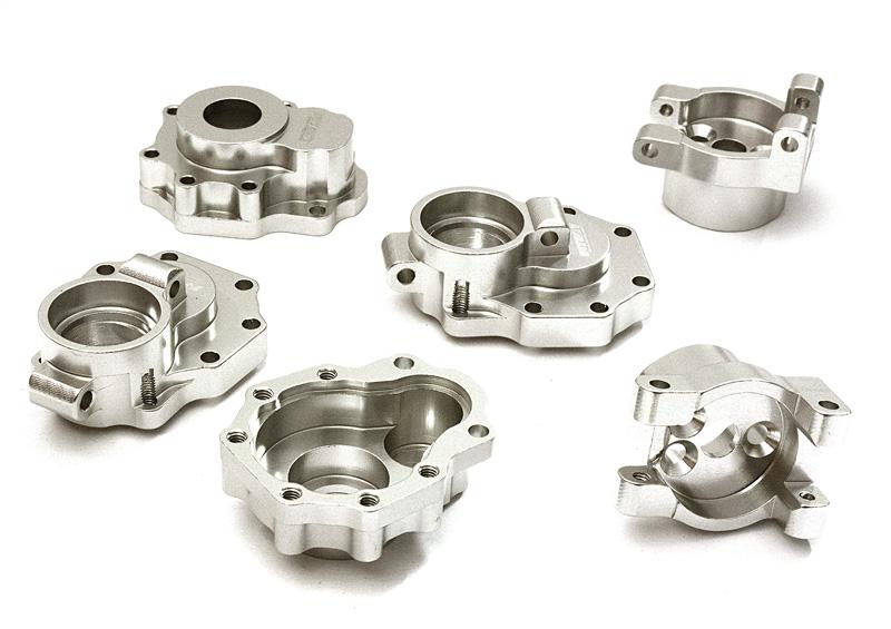 C28153SILVER Billet Machined Alloy Rear Portal Drive Housing Set w/ Mount for Traxxas TRX-4 - Image 1