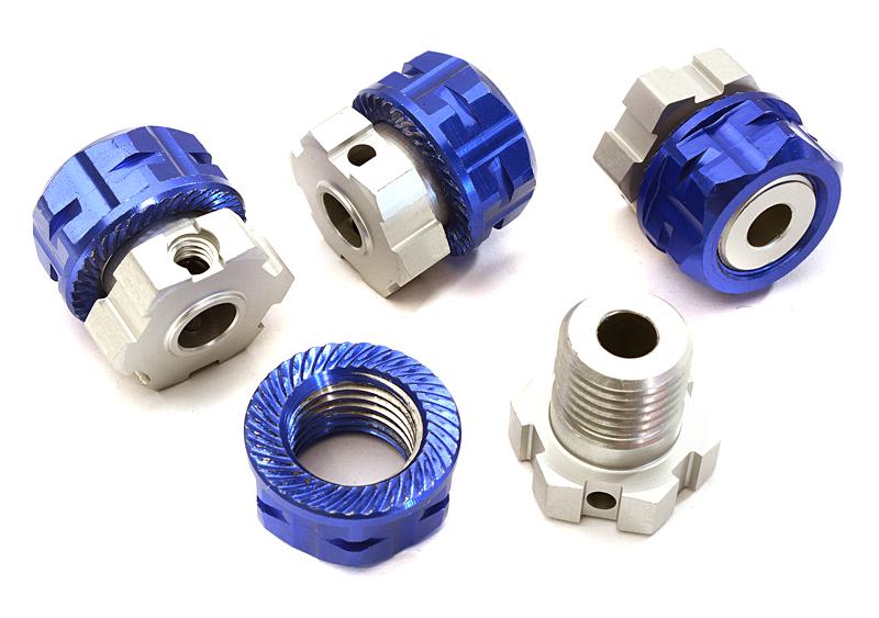 C28154BLUE Billet Machined 17mm Wheel Hex (4) +0mm Offset for T-Maxx, 1/10 Revo & Summit - Image 1