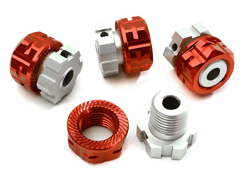C28154RED Billet Machined 17mm Wheel Hex (4) +0mm Offset for T-Maxx, 1/10 Revo & Summit - Image 1