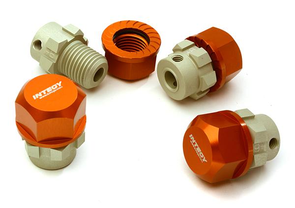 C28222ORANGE Billet Machined 17mm Wheel Hex (4) +6mm Offset for T-Maxx, 1/10 Revo & Summit - Image 1