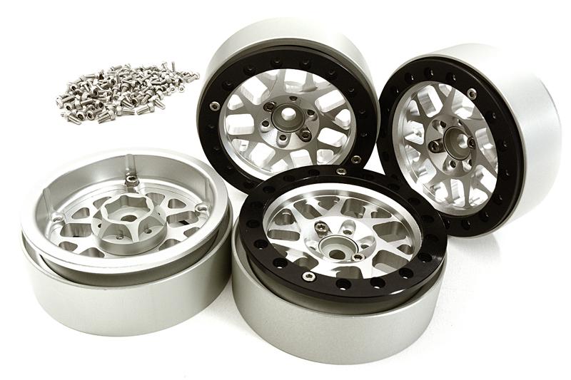 C28252SILVER Billet Machined 2.2 Size 14 Spoke Wheels w/ +3 Adapters for Traxxas TRX-4 - Image 1
