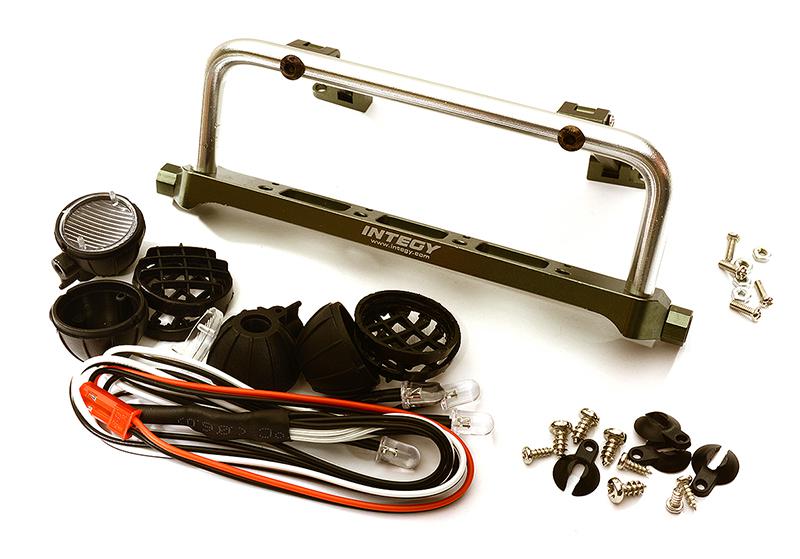 C28502GUNSILVER Realistic Roof Top 4 LED Light Bar Cage 125x41mm for 1/10 Scale Crawler - Image 1