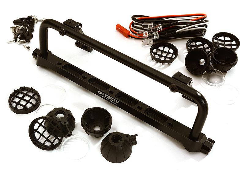 C28503BLACK Realistic Roof Top 5 LED Light Bar Cage 148x41mm for 1/10 Scale Crawler - Image 1