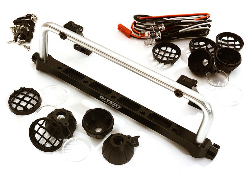 C28503BLACKSILVER Realistic Roof Top 5 LED Light Bar Cage 148x41mm for 1/10 Scale Crawler - Image 1