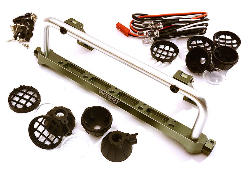 C28503GUNSILVER Realistic Roof Top 5 LED Light Bar Cage 148x41mm for 1/10 Scale Crawler - Image 1