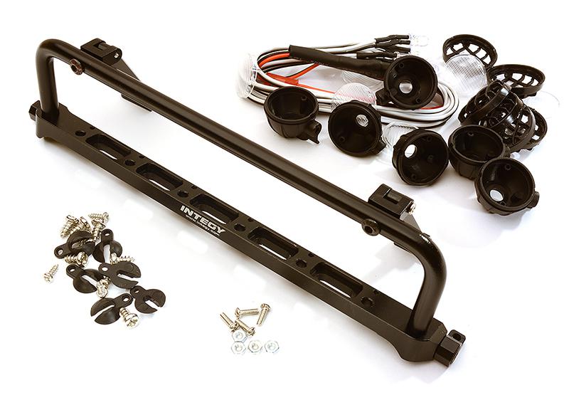 C28504BLACK Realistic Roof Top 6 LED Light Bar Cage 171x41mm for 1/10 Scale Crawler - Image 1