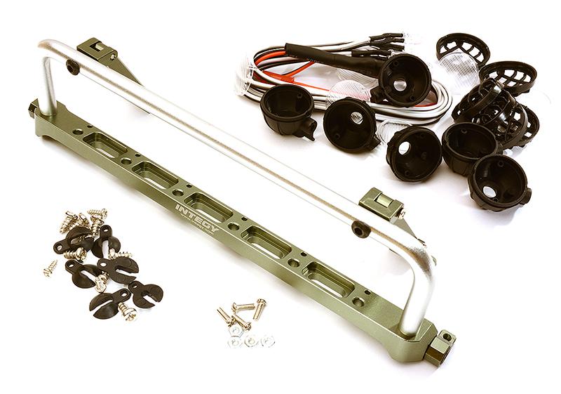 C28504GUNSILVER Realistic Roof Top 6 LED Light Bar Cage 171x41mm for 1/10 Scale Crawler - Image 1