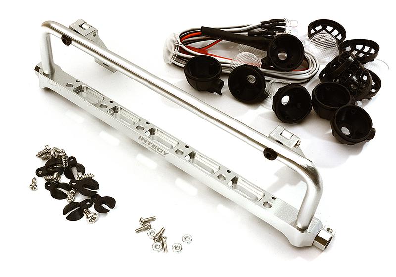 C28504SILVER Realistic Roof Top 6 LED Light Bar Cage 171x41mm for 1/10 Scale Crawler - Image 1