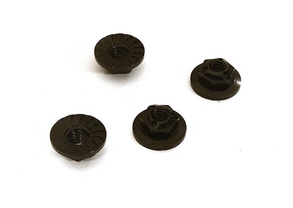 C28509BLACK Realistic M4 Size Machined 4mm Serrated Wheel Nuts Flanged for Most 1/10 Scale - Image 1