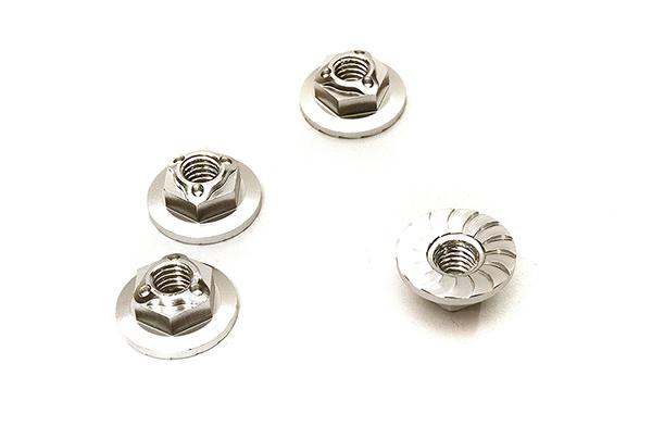 C28509SILVER Realistic M4 Size Machined 4mm Serrated Wheel Nuts Flanged for Most 1/10 Scale - Image 1
