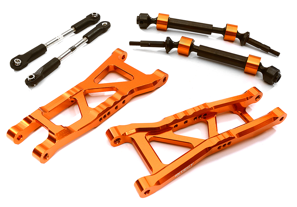 C28573ORANGE Billet Extended Rear Suspension Kit+Drive Shafts for Traxxas 1/10 Slash 2WD 2555 - Image 1