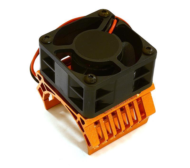 C28599ORANGE 36mm Motor Heatsink+40x40mm Cooling Fan 16k rpm for 1/10 TR-MT10E & TRX-4 - Image 1