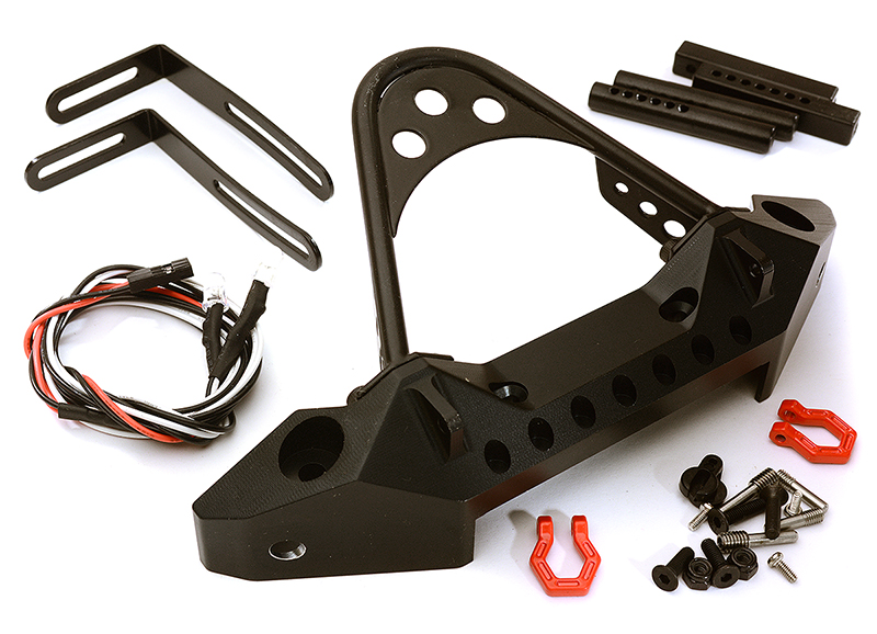 C28789BLACK Realistic Front Alloy Bumper w/ LED for Most SCX-10 & TRX-4 w/ 40-43mm Mount - Image 1