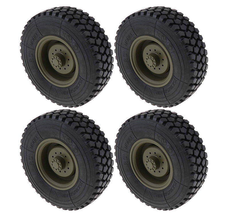 C28958GREEN Tire & Wheels (4) for HG-P801 8X8 RC Military Truck - Image 1