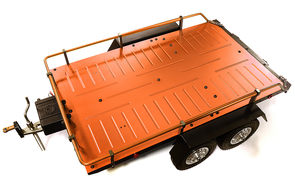 C29006ORANGE Machined Alloy Flatbed Dual Axle Car Trailer Kit for 1/10 Scale RC 515x316x120mm - Image 1