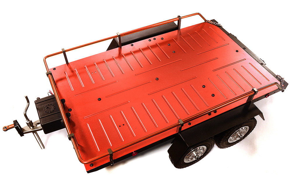 C29006RED Machined Alloy Flatbed Dual Axle Car Trailer Kit for 1/10 Scale RC 515x316x120mm - Image 1
