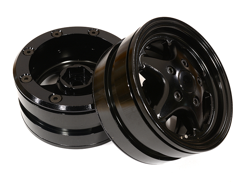 C29060BLACK 1.9 Size Machined Alloy 5 Spoke Wheel (2) for 1/10 Scale Crawler - Image 1