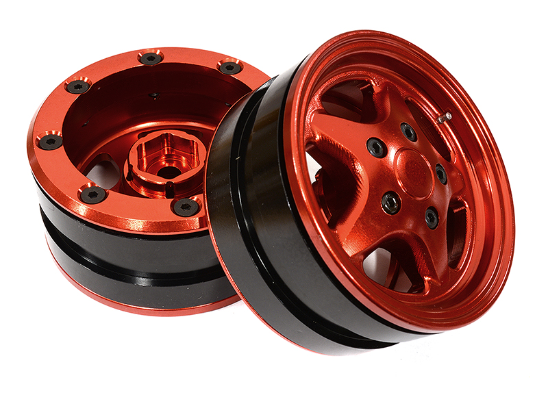 C29060RED 1.9 Size Machined Alloy 5 Spoke Wheel (2) for 1/10 Scale Crawler - Image 1