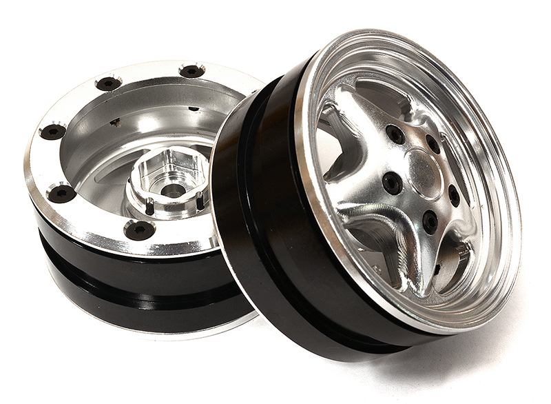 C29060SILVER 1.9 Size Machined Alloy 5 Spoke Wheel (2) for 1/10 Scale Crawler - Image 1