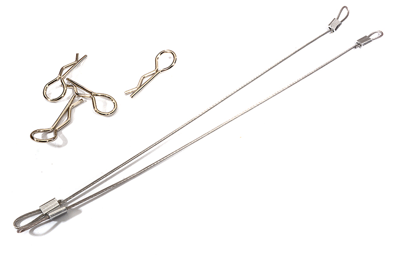 C29500SILVER Secured Body Clip (4) with 130mm Retainer Link for 1/10 Scale R/C - Image 1