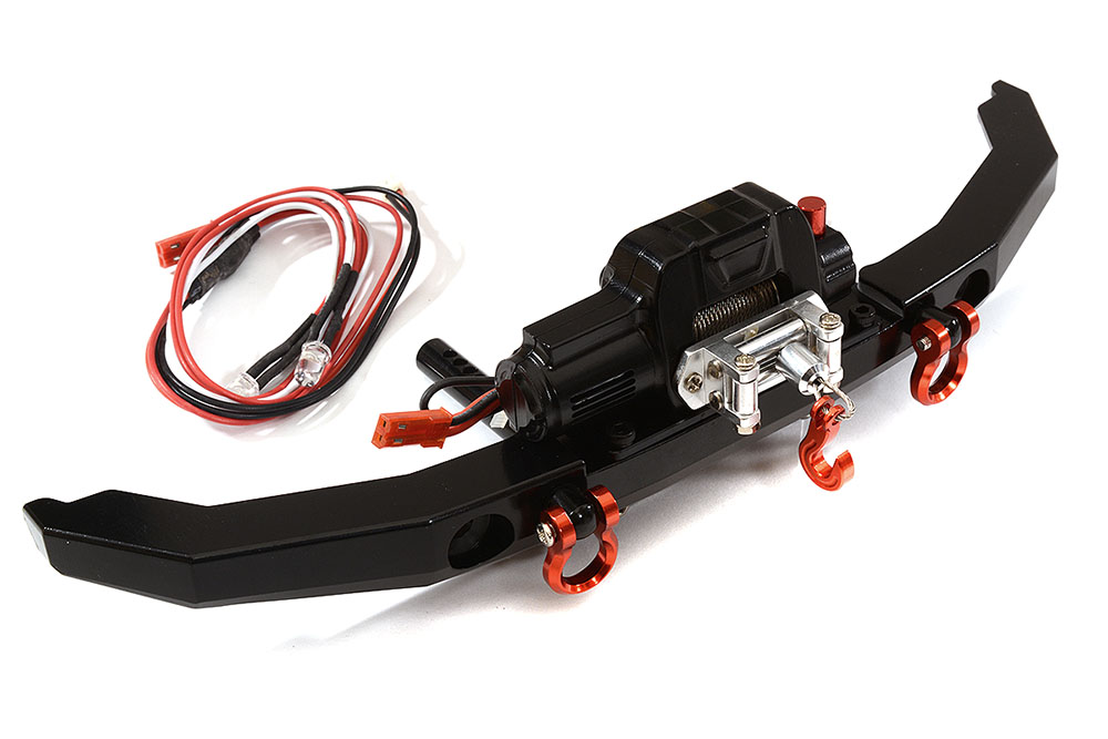 C29793BLACK Realistic Front Alloy Bumper w/ Power Winch for Axial 1/10 SCX10 II 6X6 - Image 1
