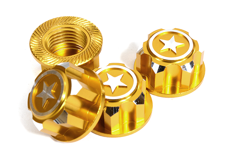 C29956GOLD Billet Machined 17mm Hex Wheel Nuts (4) for Traxxas 1/10 & 1/8 Scale - Image 1