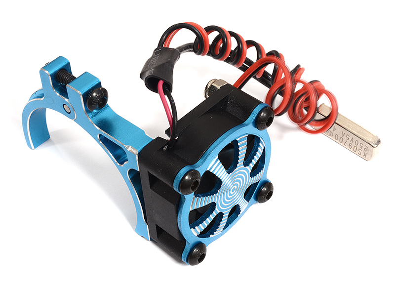 C30116BLUE Alloy Motor Mount + Cooling Fan for TRX-4 & SCX10 (Motor: 36mm O.D.) - Image 1