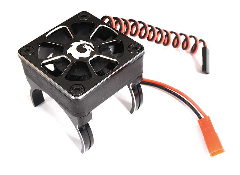 C30157BLACK Alloy Motor Mount + 40x40mm Cooling Fan for 1/10 Scale (Motor: 36mm O.D.) - Image 1